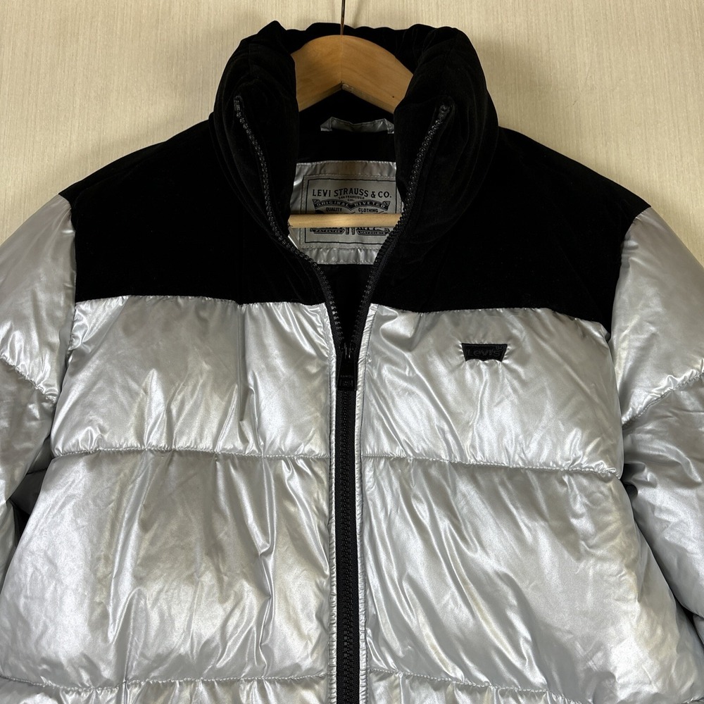 Levi Strauss Co Women's Puffer Jacket Sz XS Silver Color Block Winter Coat - Picture 2 of 11